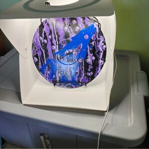 Hand Crafted Colorful Wolf Fluid Art Painting On 12" Vinyl Record